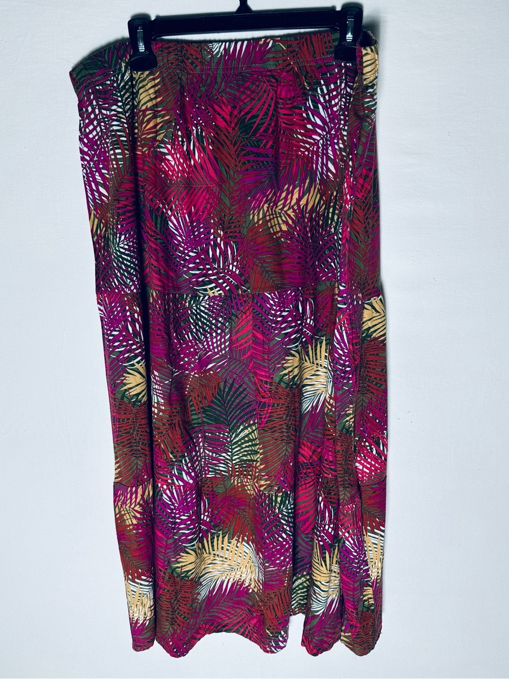 Iyla Tropical Palm Leaf Print Tiered Maxi Skirt Linen Blend Size XL Festival